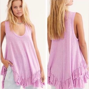 We the Free Sasha Shimmy Ruffle Hem Tank in Euphoric Lilac Size Small